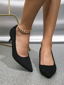 Minimalist Point Toe Heeled Court Pumps - Black - View 3