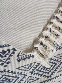 1pc Geometrische Patroon Kwastje Decor Tapijt - Zwart & wit - Bekijken 4