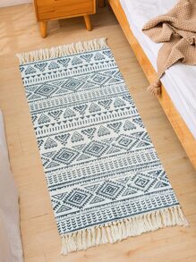 1pc Geometrische Patroon Kwastje Decor Tapijt - Zwart & wit - Bekijken 5