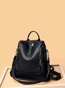 防水、輕盈、商務休閒多拉鏈經典背包，適合女士、菜鳥和白領，適合青少年女孩、女大學生、菜鳥和白領，非常適合辦公室、大學、工作、商務、通勤 - 黑色 - 查看 7