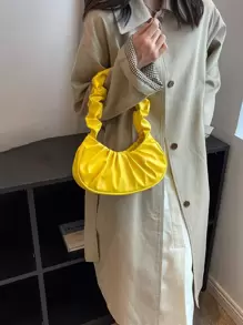 Neon Yellow Minimalist Ruched Bag - Yellow - View 1