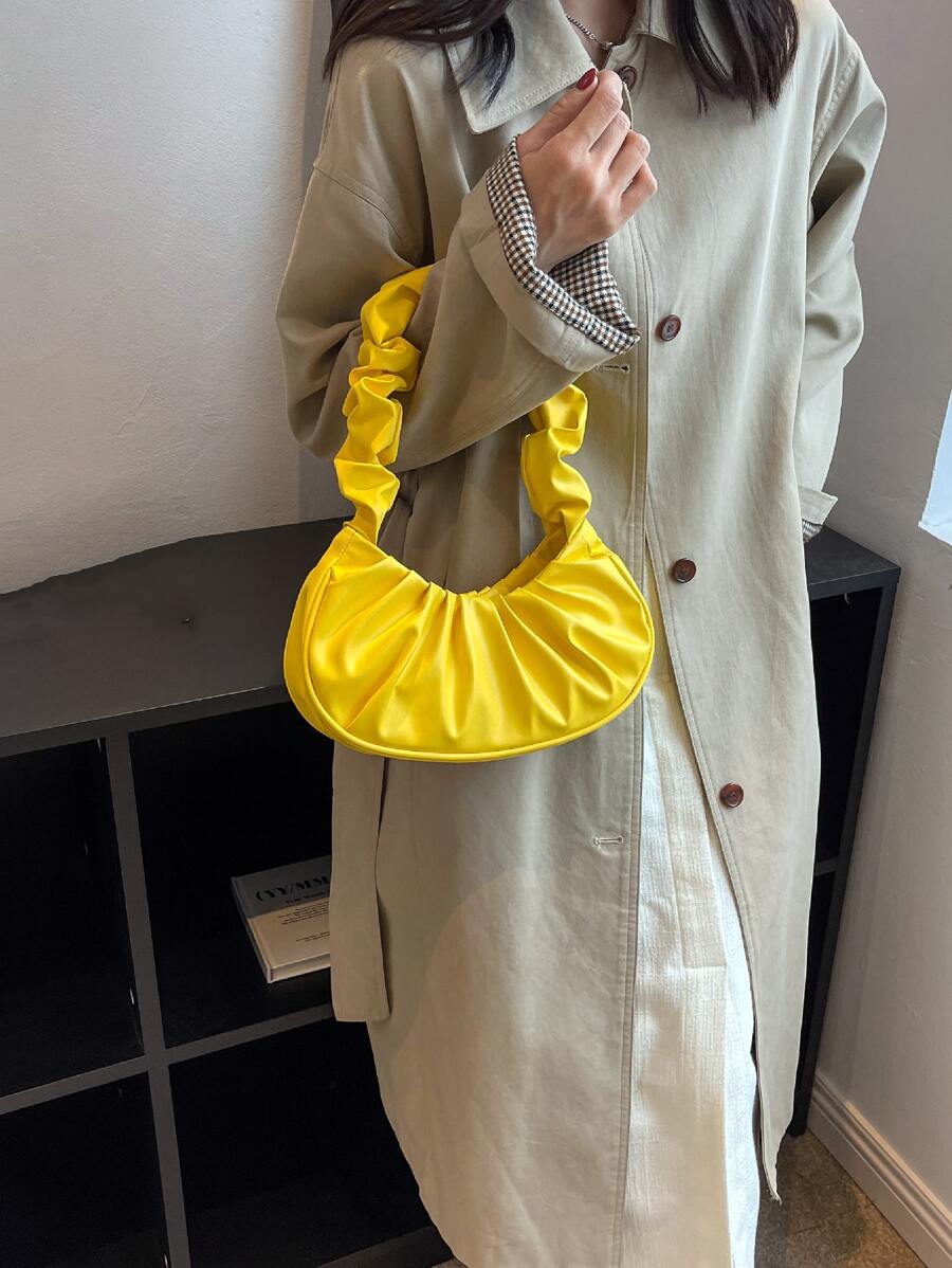 Neon Yellow Minimalist Ruched Bag - Yellow - View 1