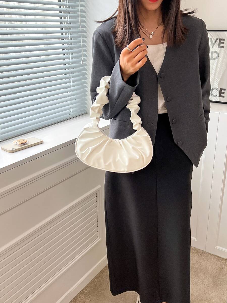 Mujeres Moda Bolso De Mano Plegado Elegante Hombro Damas Bolso De Compras Impermeable, Ligero, Casual, Minimalista Para Adolescentes, Estudiantes Universitarios, Novatos Y Trabajadores Blancos, Perfecto Para La Oficina, La Universidad, Trabajo, Negocios, Viaje - Blanco - Ver 1