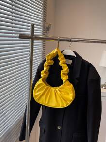 Neon Yellow Minimalist Ruched Bag - Yellow - View 3