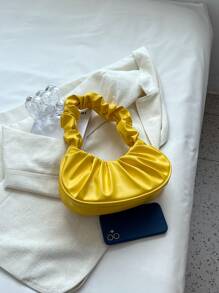 Neon Yellow Minimalist Ruched Bag - Yellow - View 7
