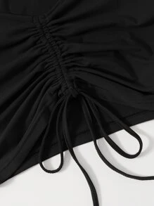 SHEIN EZwear Solid Drawstring Ruched Truncate Summer Short Sleeves Tee