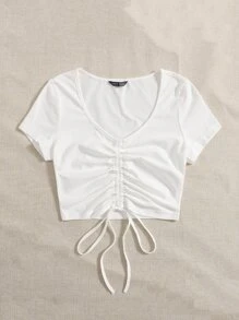 SHEIN EZwear Solid Drawstring Ruched Tee
