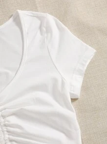 SHEIN EZwear Solid Drawstring Ruched Tee