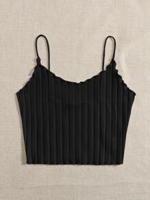 SHEIN EZwear Lettuce Trim Cami Top - Black - View 5