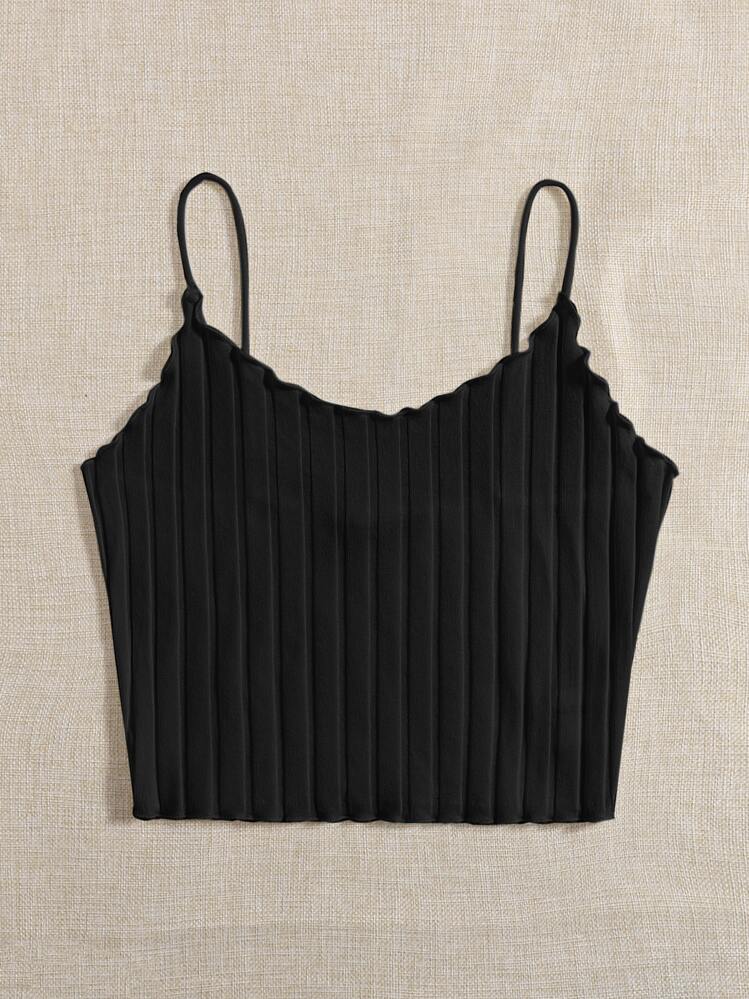 SHEIN EZwear Lettuce Trim Cami Top - Black - View 5