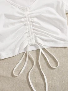 SHEIN EZwear Solid Drawstring Ruched Tee