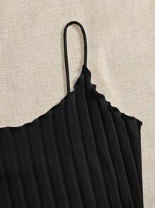 SHEIN EZwear Lettuce Trim Cami Top - Black - View 4