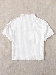 SHEIN EZwear Plus Mock Neck Lettuce Trim Rib-knit Tee