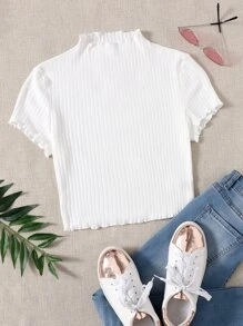 SHEIN EZwear Plus Mock Neck Lettuce Trim Rib-knit Tee