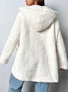 SHEIN EZwear 雙口袋連帽絨毛外套