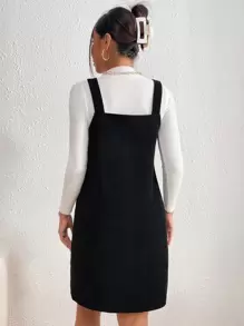 SHEIN Essnce Vestido overol unicolor de pana sin top - Negro - Ver 2