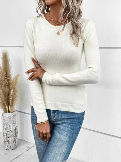 EMERY ROSE Solid Round Neck Jumper