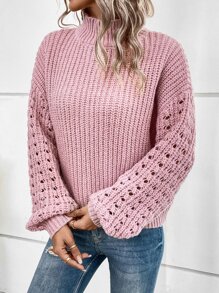 Pointelle Knit Drop Shoulder Jumper - Dusty Pink - View 4