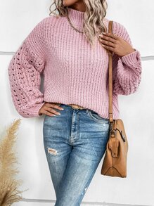 Pointelle Knit Drop Shoulder Jumper - Dusty Pink - View 5