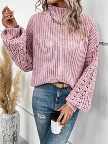 Pointelle Knit Drop Shoulder Jumper - Dusty Pink - View 6