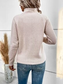 SHEIN LUNE Jersey de cuello cisne de manga raglán - Albaricoque - Ver 2