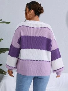 Calvaya 大碼撞色落肩袖套頭毛衣