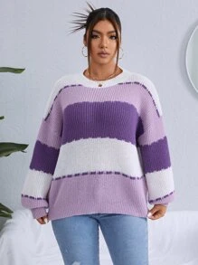 Calvaya 大碼撞色落肩袖套頭毛衣