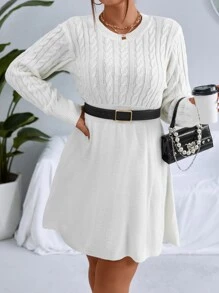 Celure Plus Cable Knit Jumper Dress Without Belt - White - View 1