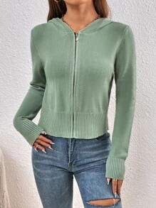 Zip Up Ribbed Knit Cardigan SHEIN USA