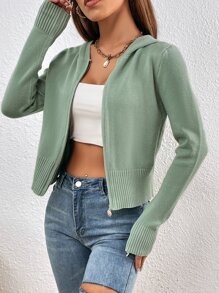 Zip Up Ribbed Knit Cardigan SHEIN USA
