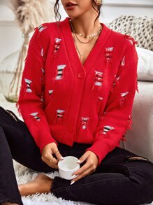 GENKIRA 仿舊落肩袖開襟衫 - 紅色 - 查看 6