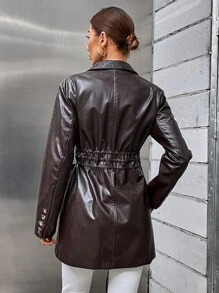 GENKIRA Abrigo con cordón delantero con doble bolsillo - Marrón Chocolate - Ver 2