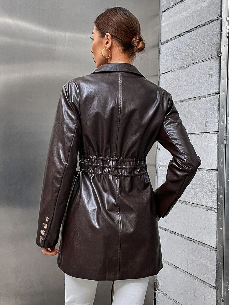 Drawstring Front Dual Pocket Coat