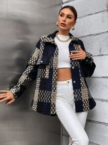 SHEIN Essnce Plaid Flap Pocket Drop Shoulder Coat - Multicolor - View 4