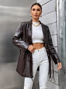 GENKIRA Abrigo con cordón delantero con doble bolsillo - Marrón Chocolate - Ver 4