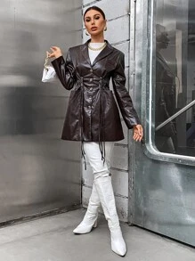 GENKIRA Abrigo con cordón delantero con doble bolsillo - Marrón Chocolate - Ver 5