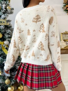 Jersey con patrón de Navidad de hombros caídos