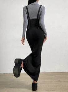 SHEIN Privé 素色背帶洋裝不帶T恤 - 黑色 - 查看 2