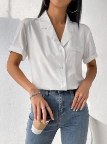 Muchica Camisa de cuello con solapa con botón delantero - Blanco - Ver 3