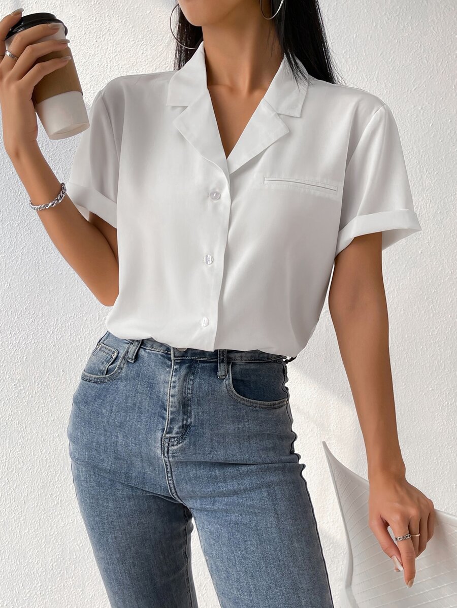 Muchica Camisa de cuello con solapa con botón delantero - Blanco - Ver 1