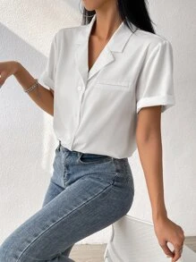 Muchica Camisa de cuello con solapa con botón delantero - Blanco - Ver 4