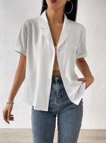 Muchica Camisa de cuello con solapa con botón delantero - Blanco - Ver 5