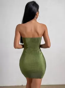 SHEIN SXY Summer Solid Backless Satin Tube Dress,Prom Dress