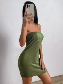SHEIN SXY Summer Solid Backless Satin Tube Dress,Prom Dress