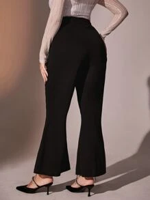 Modelyn Plus Fringe Trim Split Hem Flare Leg Trousers - Black - View 2