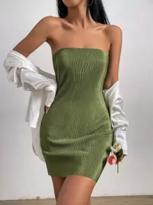 SHEIN SXY Summer Solid Backless Satin Tube Dress,Prom Dress