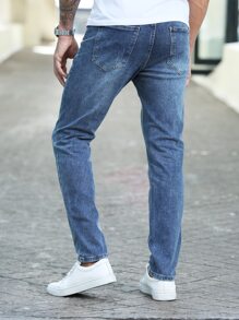 Men Slant Pocket Slim Straight Jeans - Medium Wash - View 2