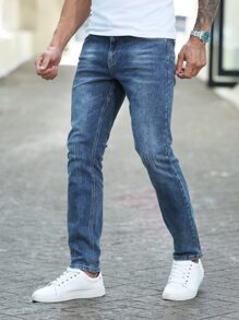 Men Slant Pocket Slim Straight Jeans - Medium Wash - View 4