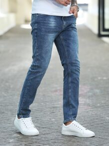 Men Slant Pocket Slim Straight Jeans - Medium Wash - View 5