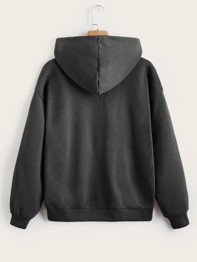 ROMWE Grunge Punk Capucha con estampado de estrella con cremallera con cordón